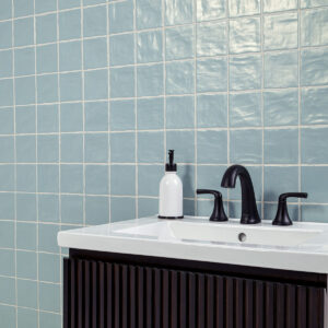 Zest Sky Tile 4×4 styled in a finished room